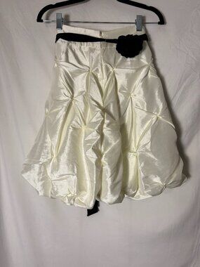 Forever 21 Ivory Satin Bubble Skirt Black Sash Rosette Skirt Size Medium